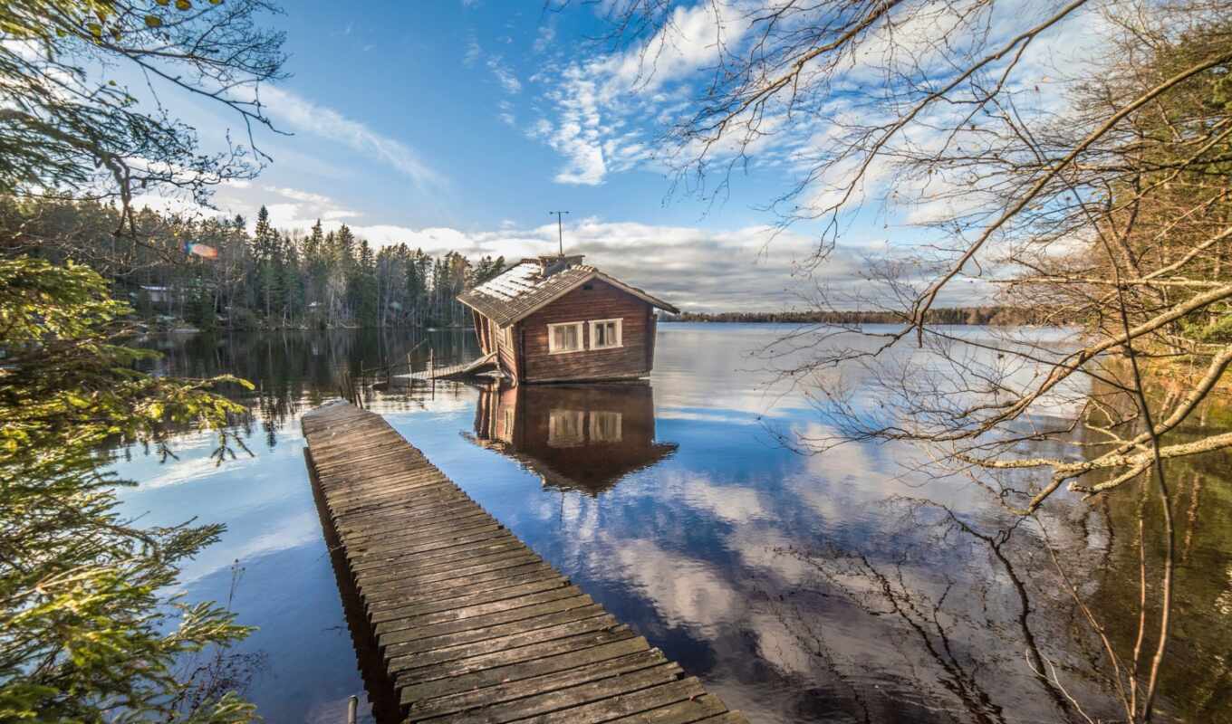 lake, house, Bridge, Finland, fore