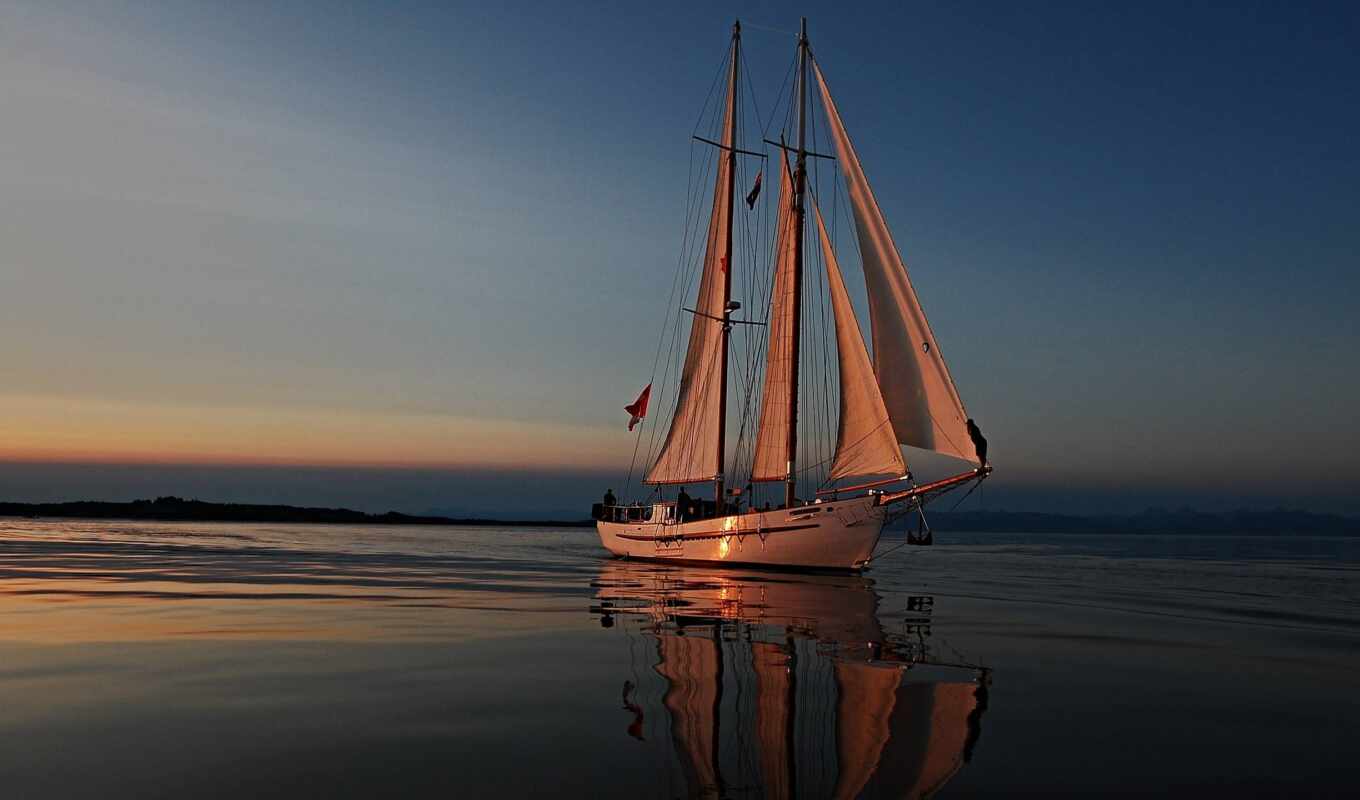 background, sunset, ship, water, sea, a boat, yacht, sailboat, sail