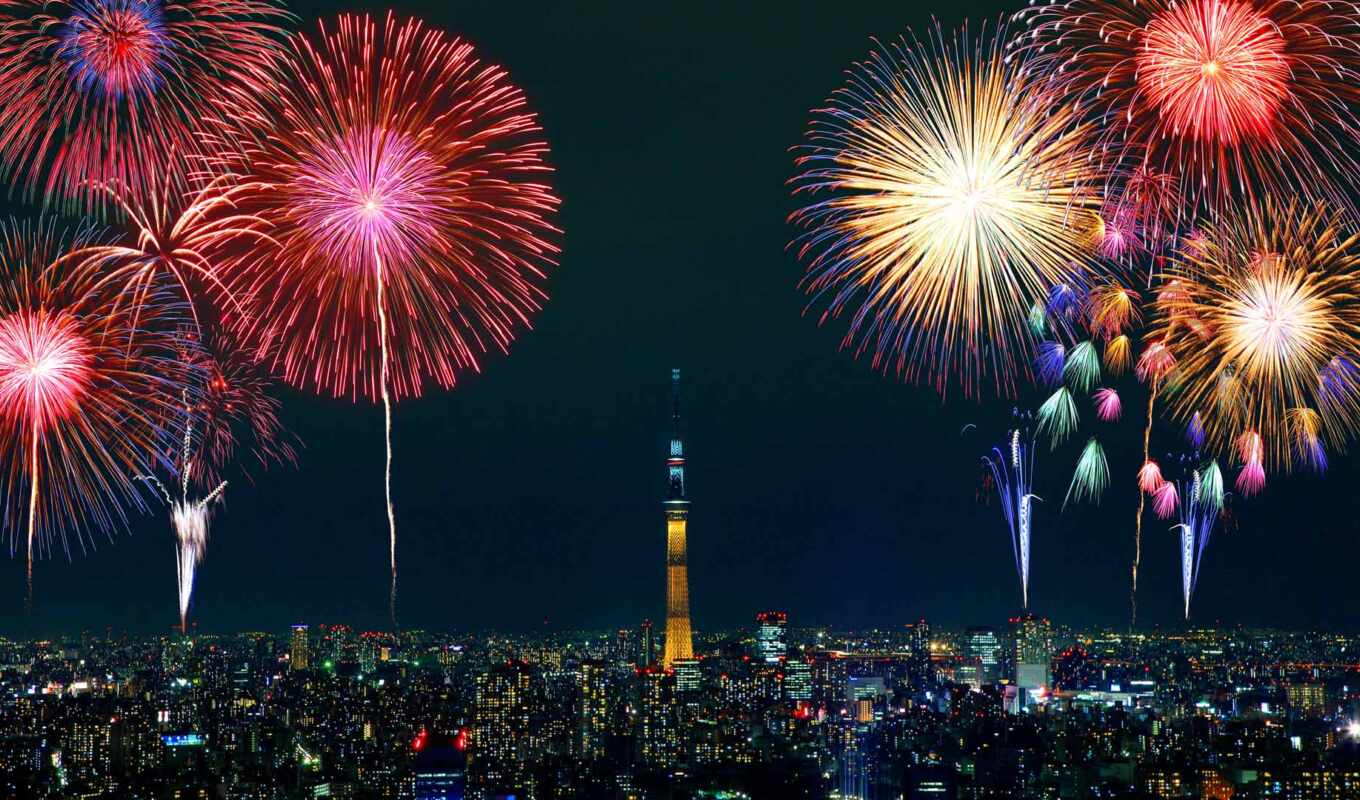 tokyo, салют, firework, город