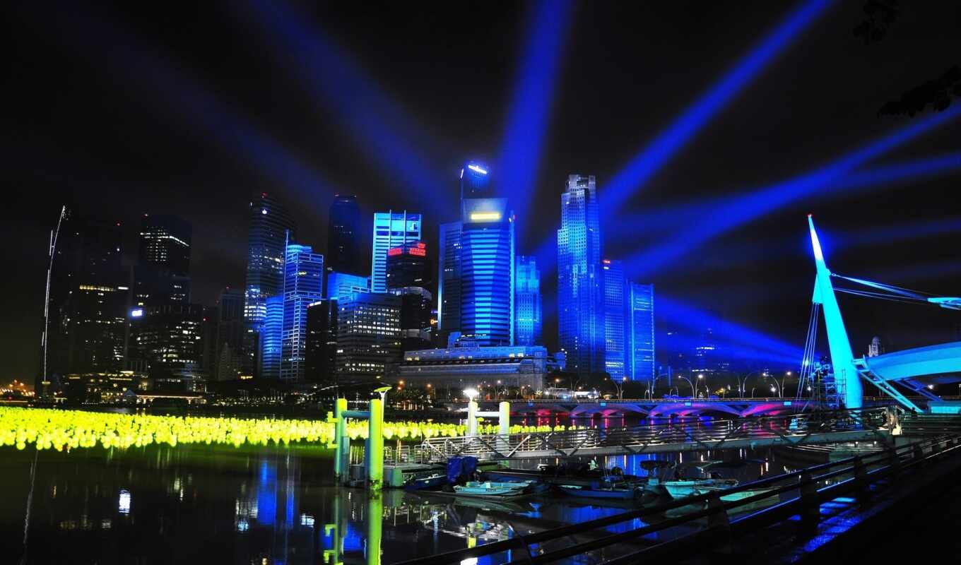 город, ночь, огни, singapore