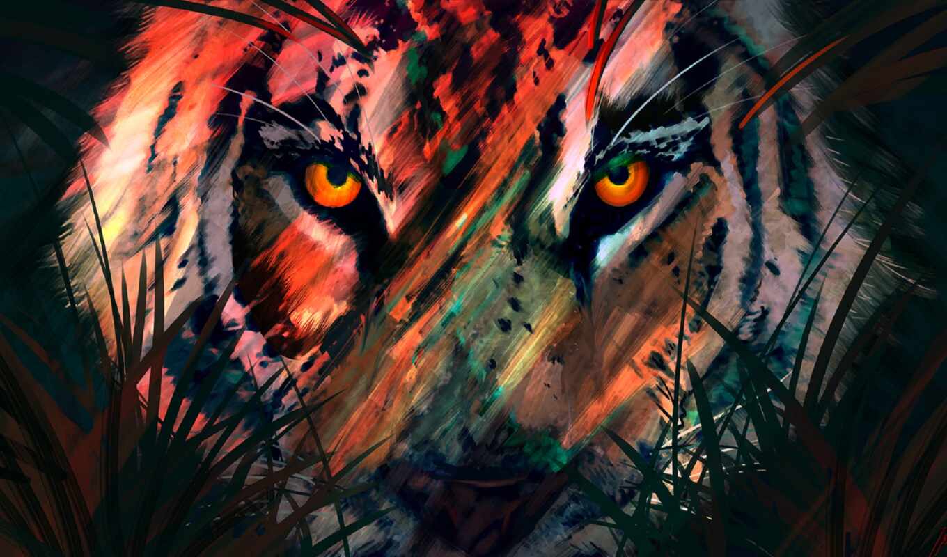 abstract, lion, tiger, animal, dark