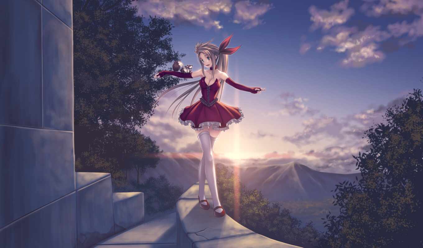 sky, best, anime, pack, hair, long, nature, more than, animal, mountains, version, cleavage, dress, original, thigh, thigh, mikamin, ponytail