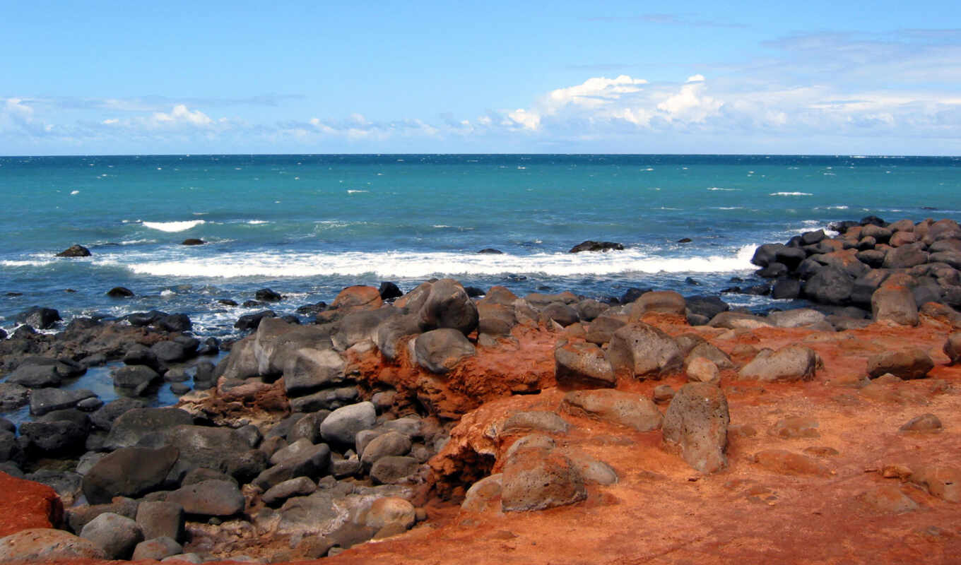природа, картинка, море, берег, остров, острова, hawaii, playa, камни, сверху, rocosa
