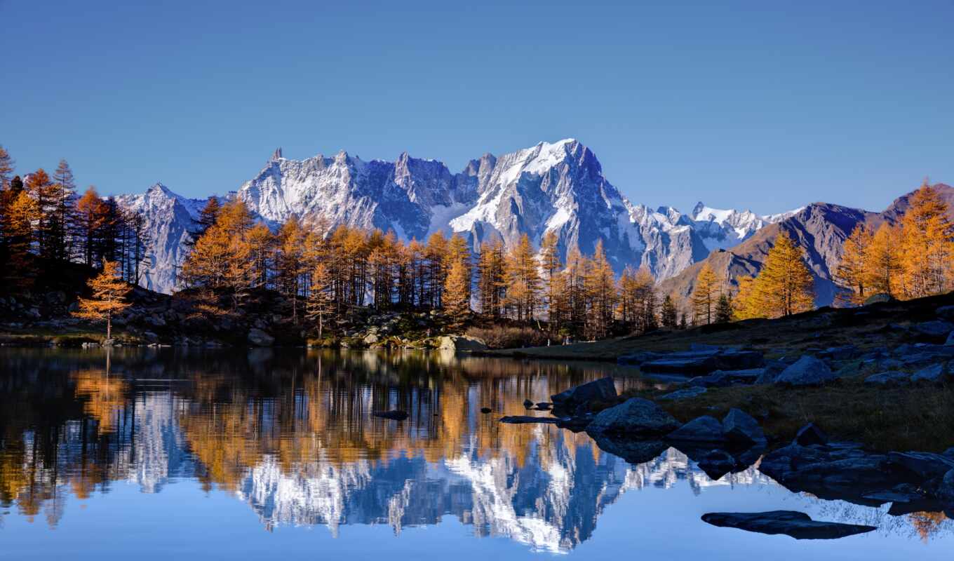 lake, nature, tree, mountain, landscape, autumn, white, mont, prank