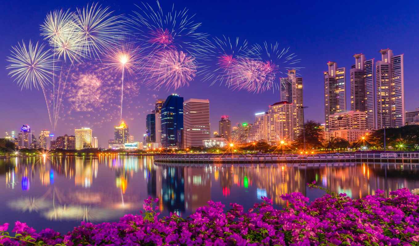 фон, fireworks, park, singapore, merlion, benchakitus