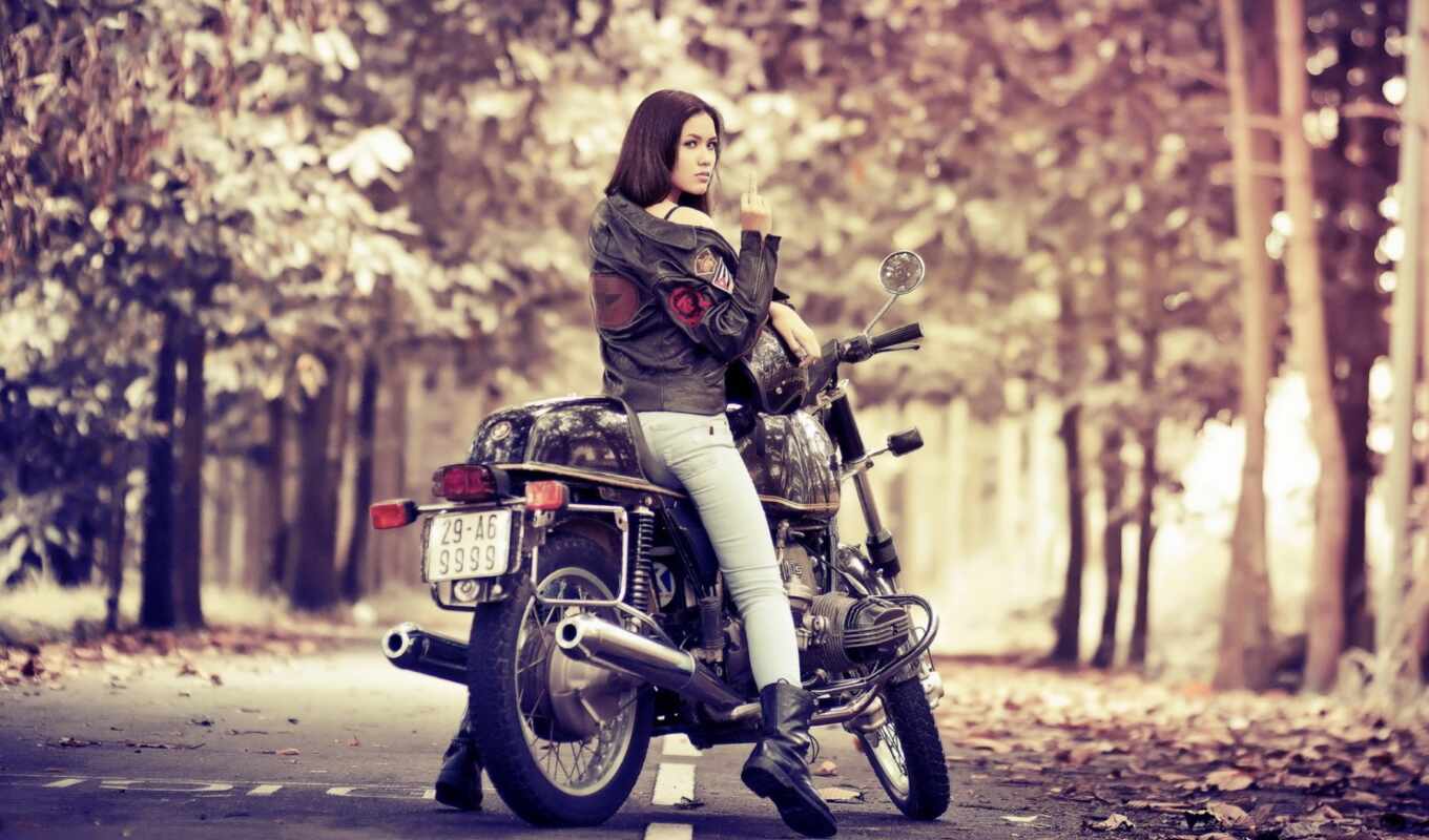 girl, woman, bike, leather, her, see, life, blouse, motobaiker