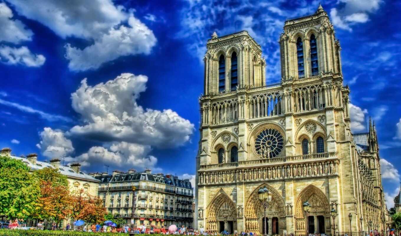 sky, square, paris, cathedral, dame, our