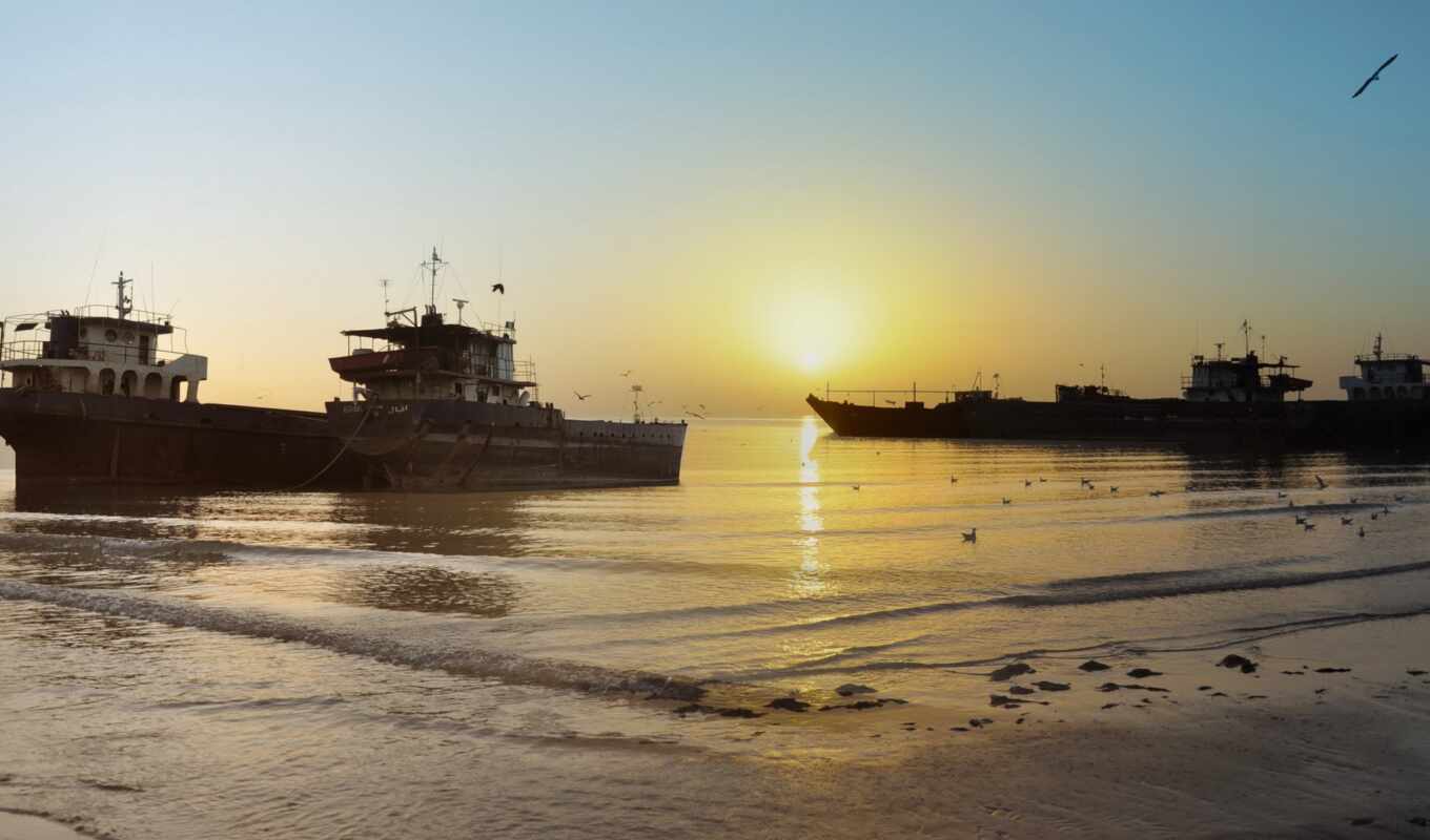 sunset, ship, landscape, sea, photography, ships, the bay, bandar, region, iran