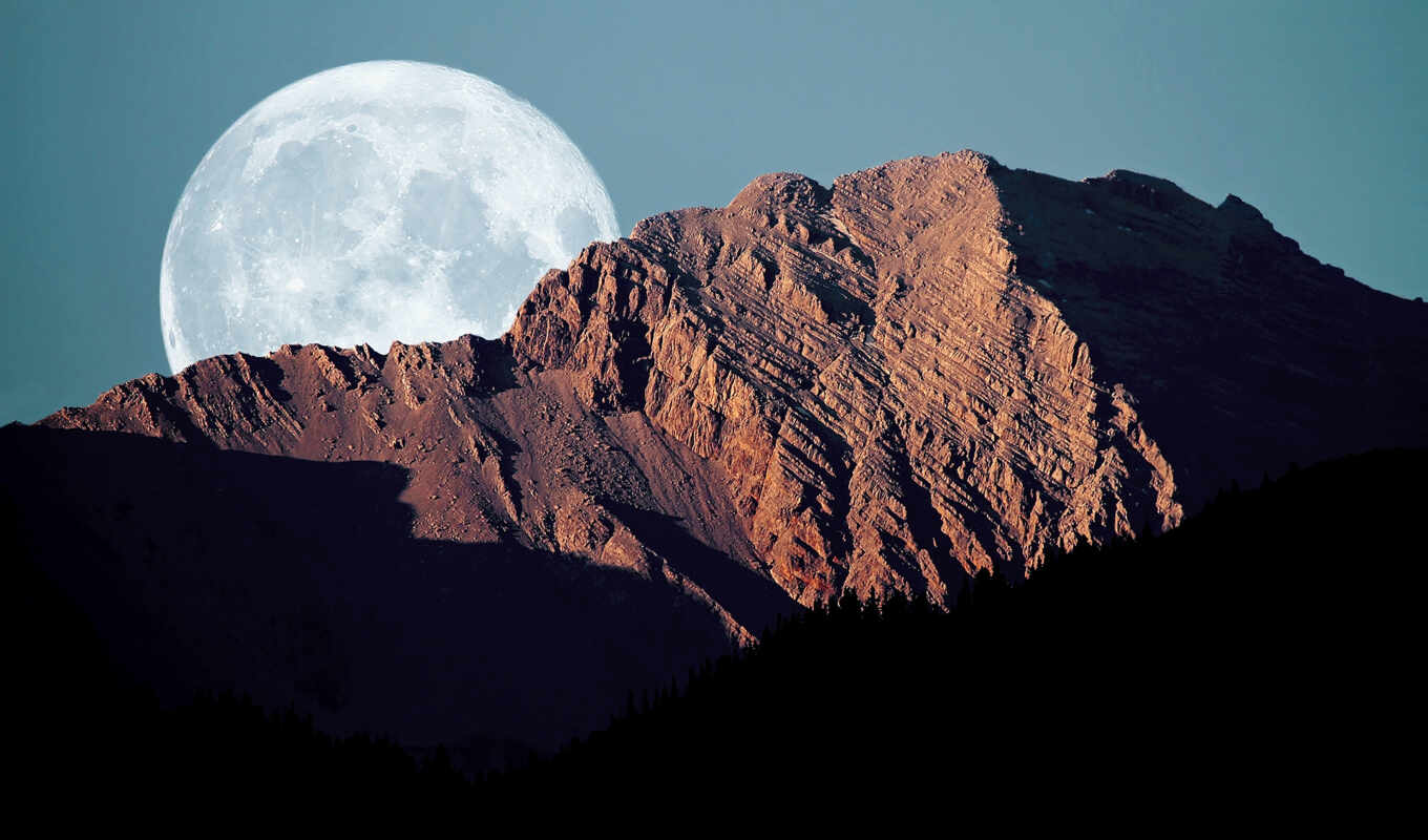 sky, landscapes-, disk, picture, pin, shadows, mountains, full moon
