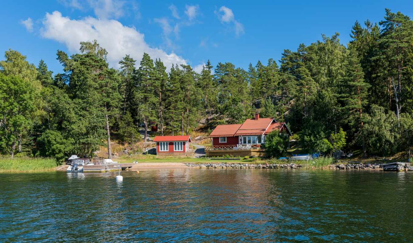 house, tree, stone, forest, spring, coast, village, a boat, advertisement, region, stockholm