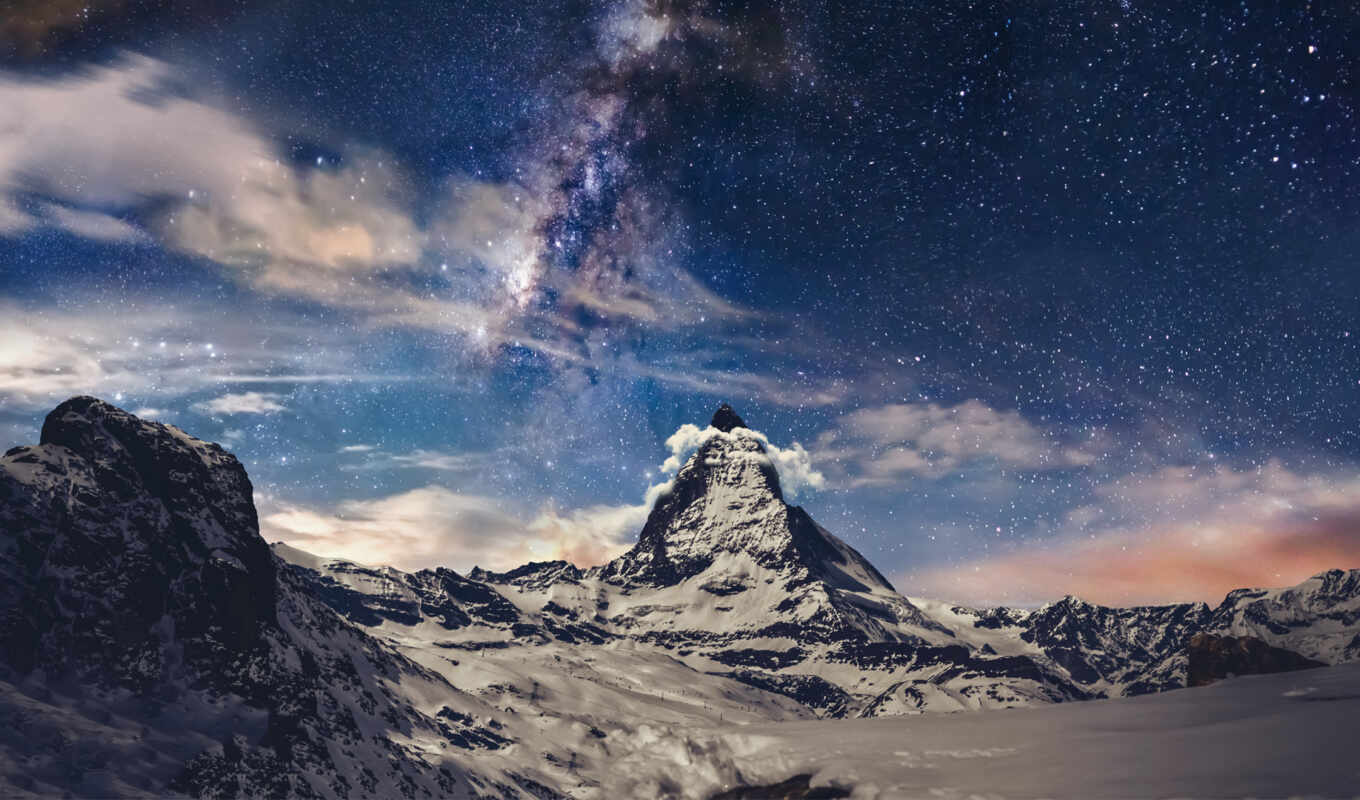 ночь, гора, peak, швейцария, альпы, маттерхорн
