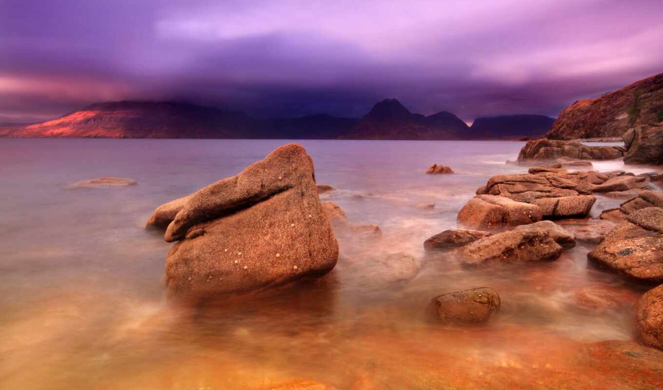 буря, purple, landscape, облако, ocean