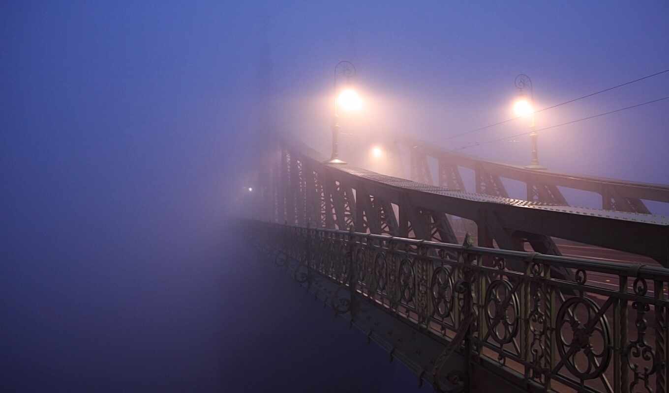 light, city, river, fog, sadness, lamps, bridges, gives birth, memories