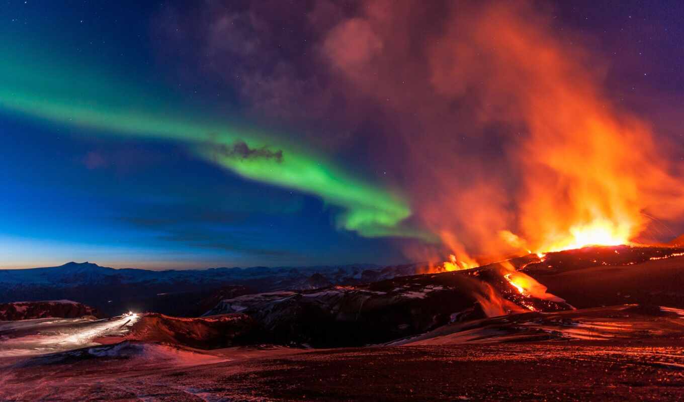 iceland, eruption, vulcan, element, north, fimmvorduhals, mountains, glow