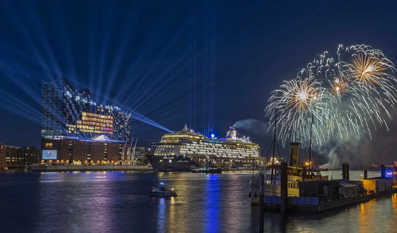 background, pictures, new, fireworks, Germany, year, happy, goodfon, Hamburg