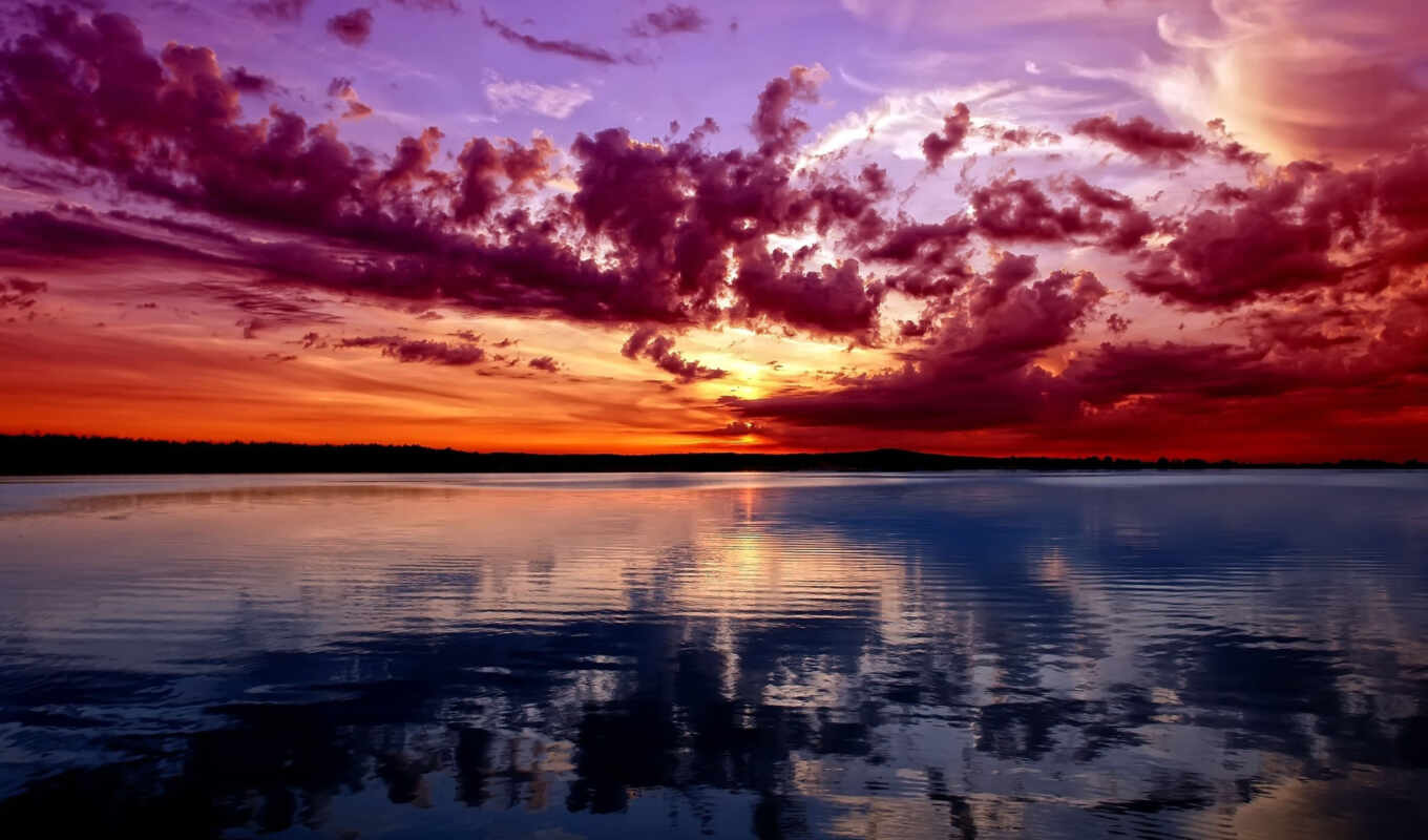 sun, purple, закат, горизонт, funart