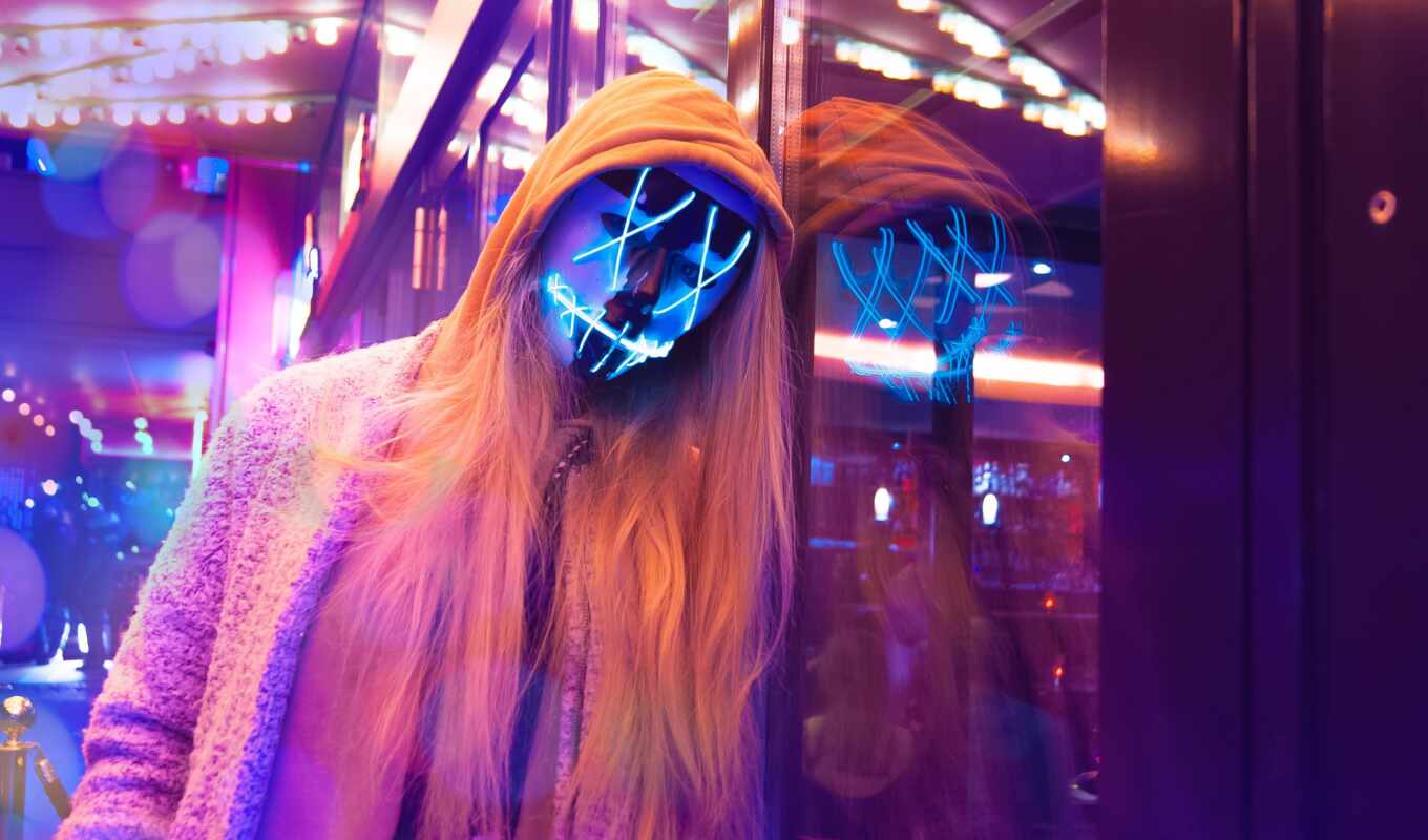 mask, neon, hoodie