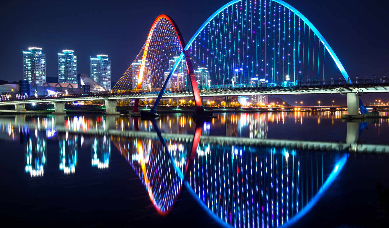 мост, korean, ночь, город, south