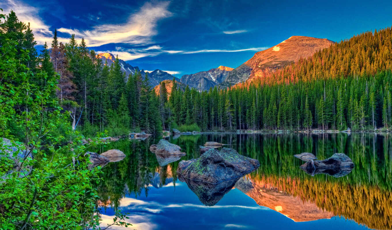 озеро, природа, water, красивые, лес, oblaka, горы