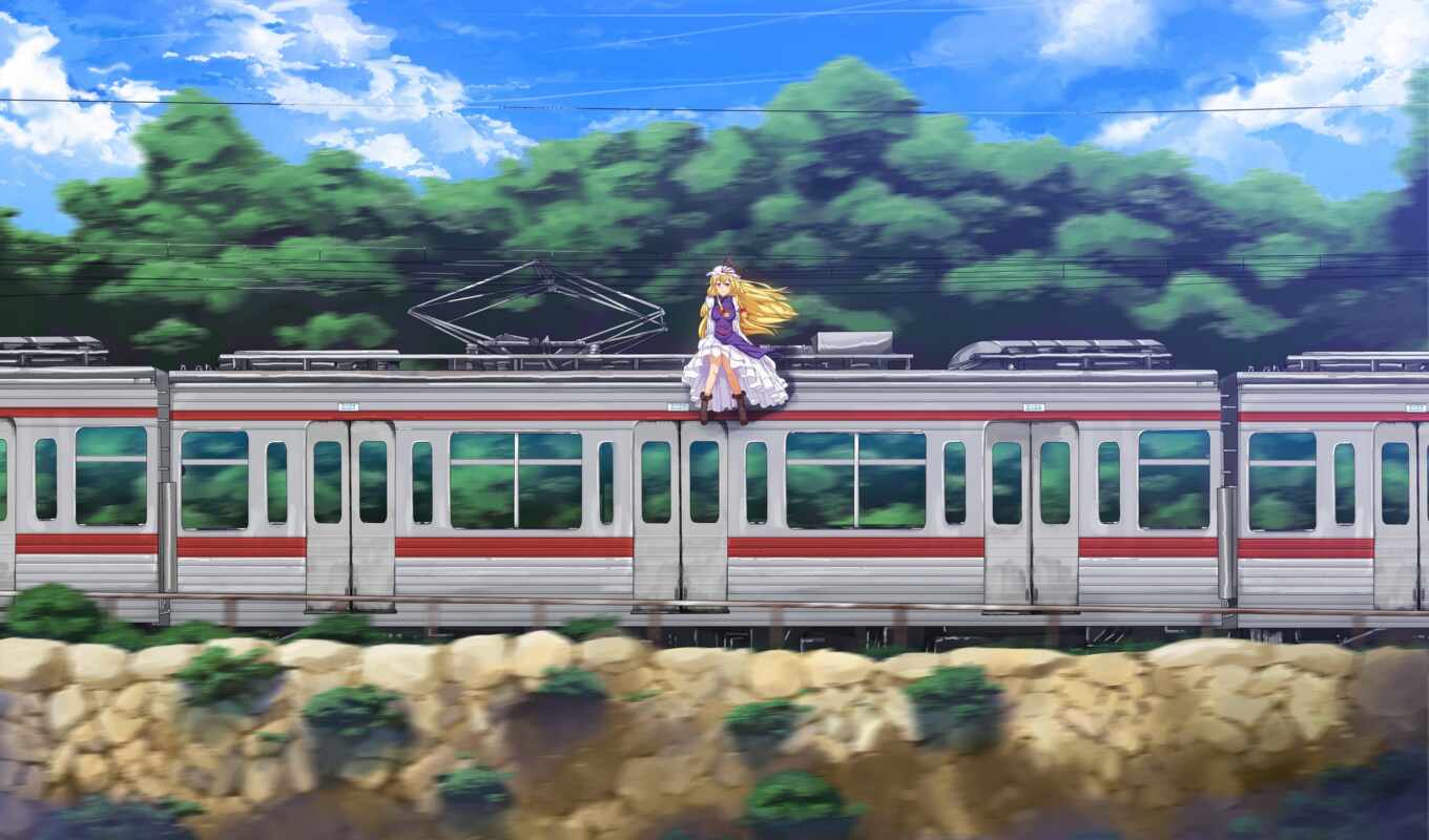 anime, touhou, a train, yakumo, yukari