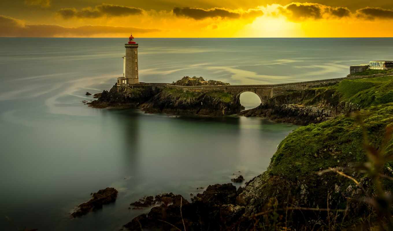 rock, France, sea, lighthouse, petit, brittany, headlight