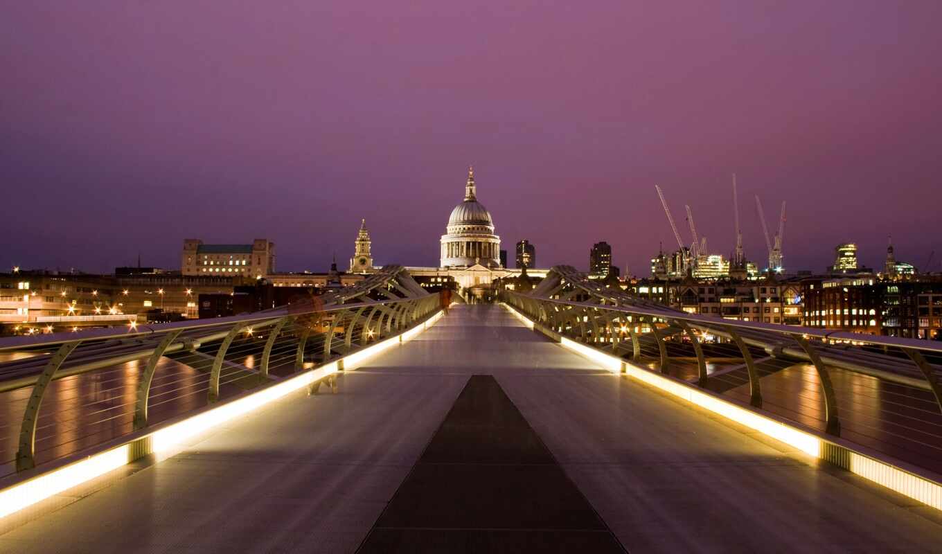 paul, ночь, мост, london, cathedral, millennium