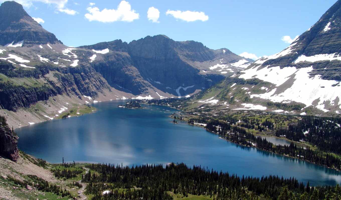 озеро, природа, изображение, usa, park, mountains, glacier, national, паркс, скрытые, монтана
