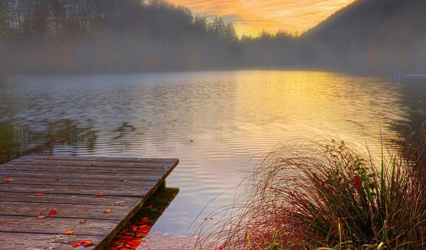 lake, sunset, autumn, pond, because