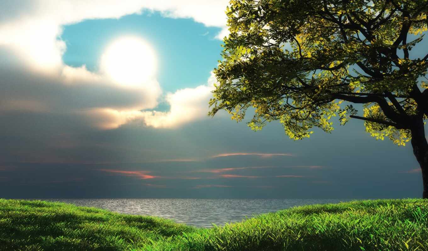 природа, облака, desktop, free, best, вода, пейзажи, солнце, tree, ever, берег, clouds, изумительные