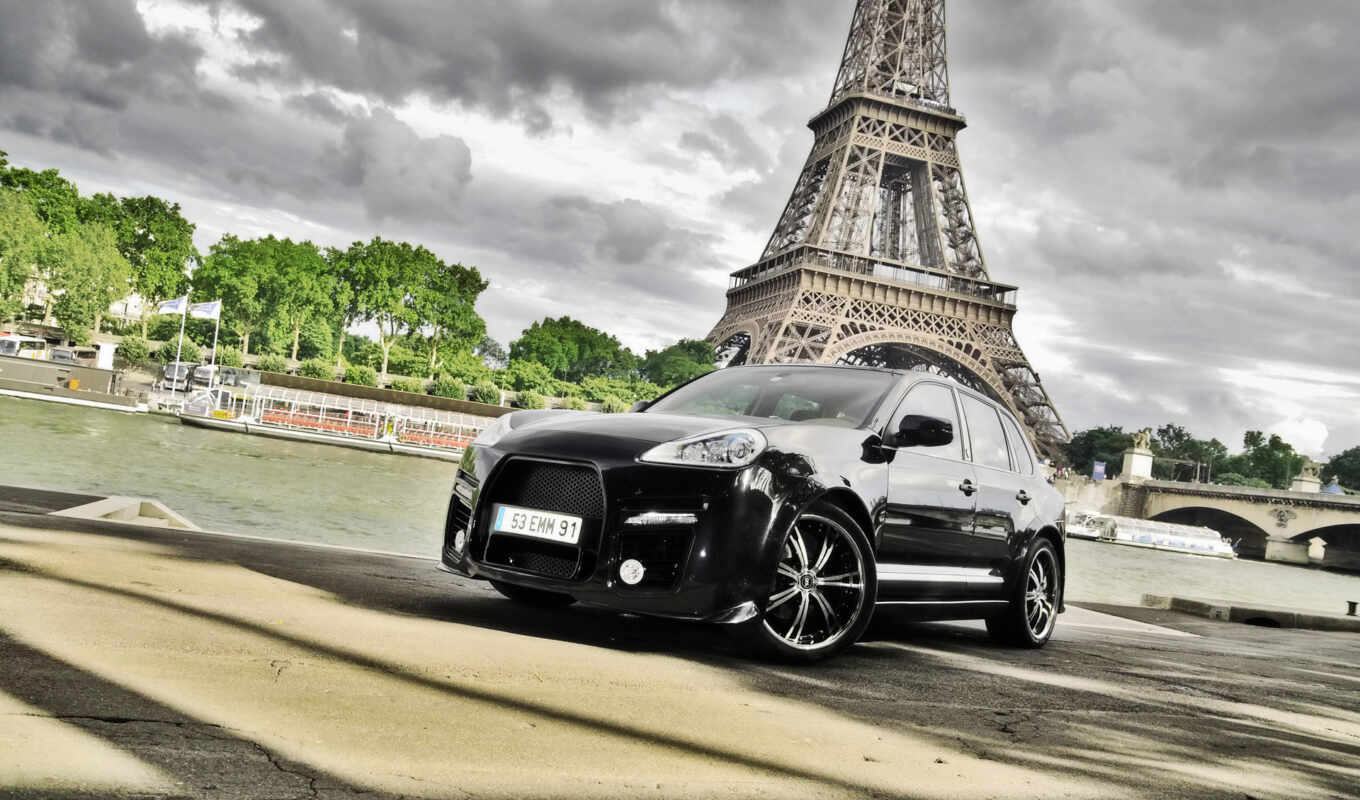 black, Paris, auto, Eiffel, tower, Porsche, cayenne, paris, push