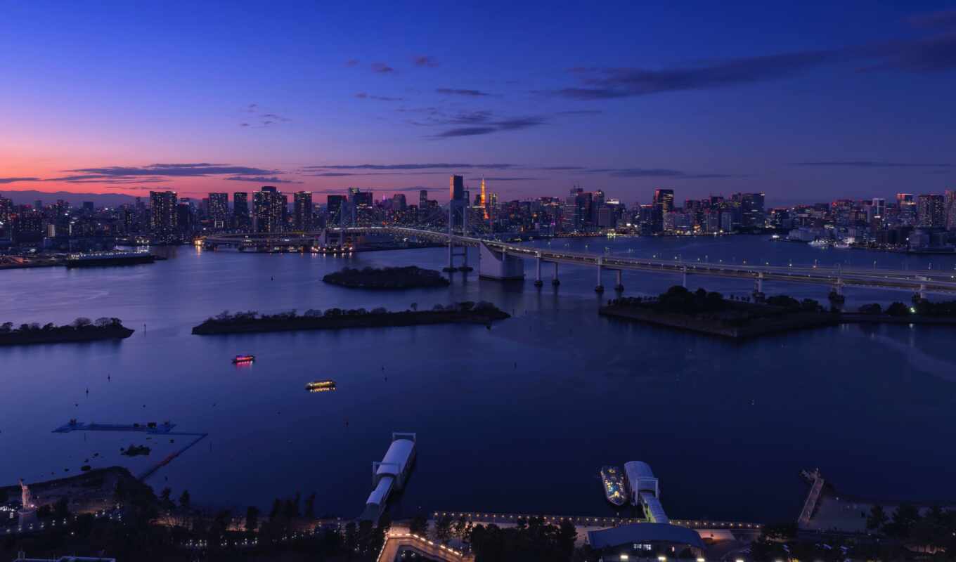 photo, view, rainbow, city, night, Bridge, tokyo, Japan, of, royalty, jal