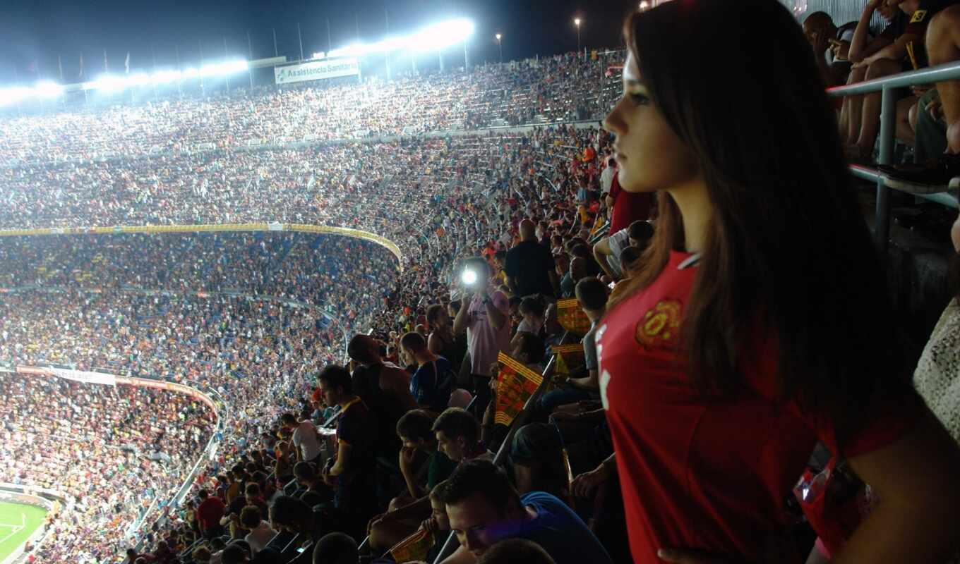 view, people, barcelona, camp, stadium, excellent, camp, nou