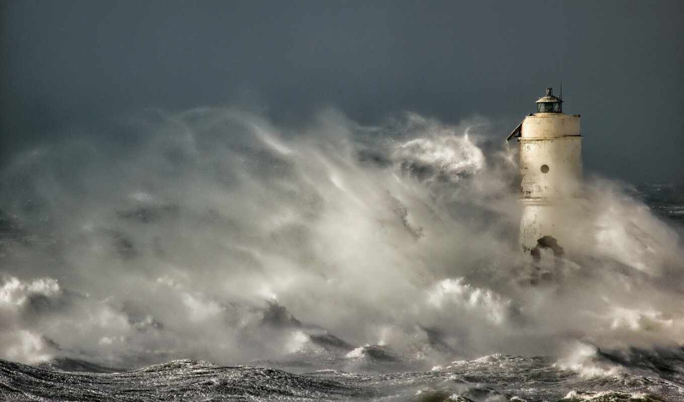 буря, море, lighthouse