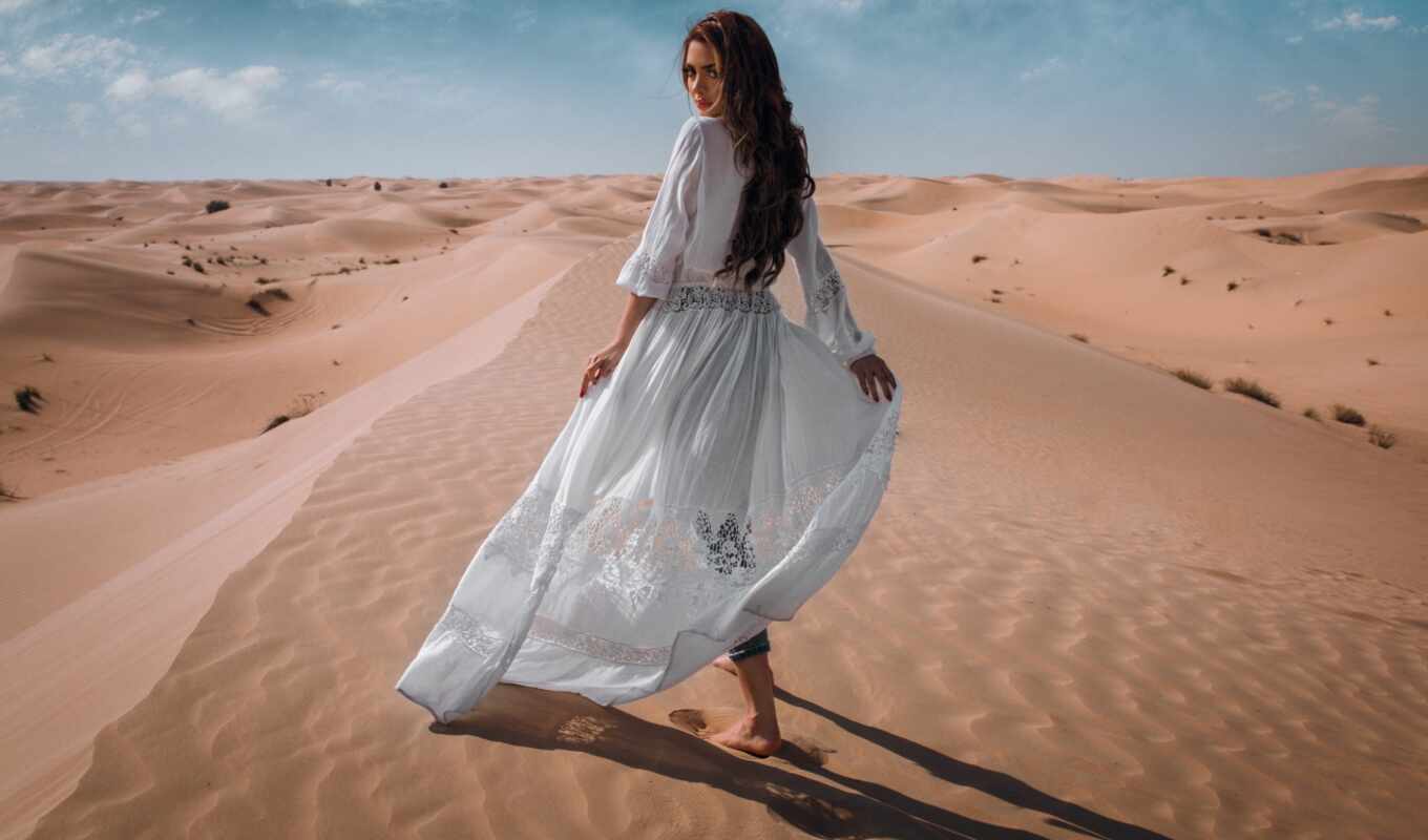 white, женщина, песок, модель, платье, пустыня, dune