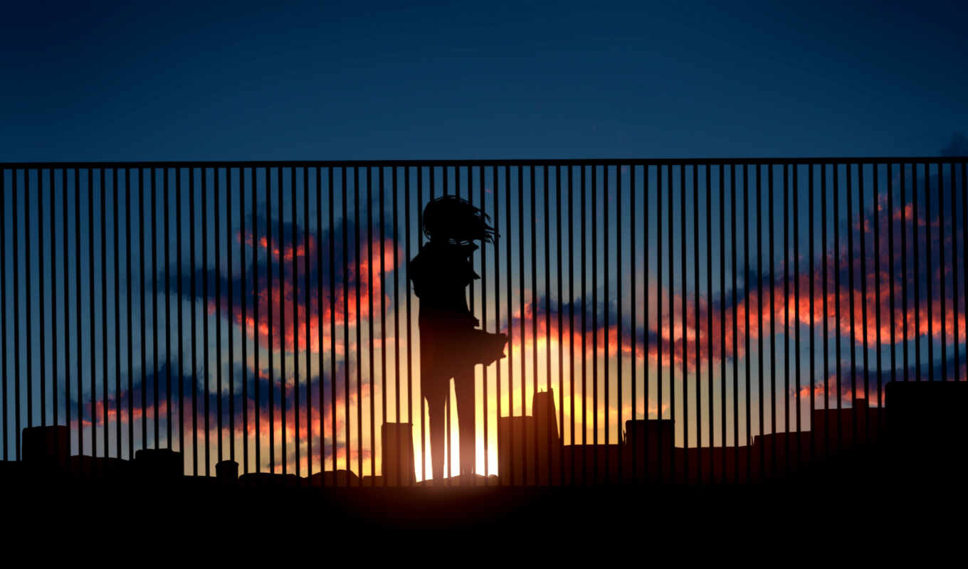 telephone, girl, anime, sunset, unknown, roof