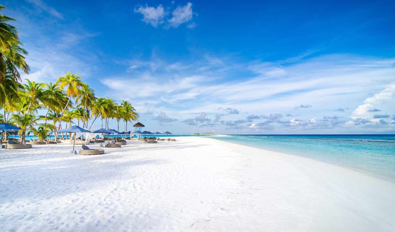 природа, небо, blue, дерево, пляж, остров, resort, ocean, palm, мальдив, maldive