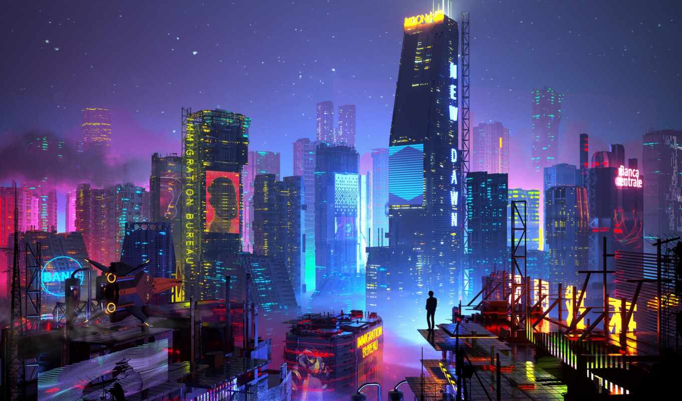 city, night, future, futuristic