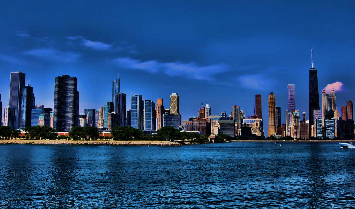 city, sea, chicago, high - rise buildings