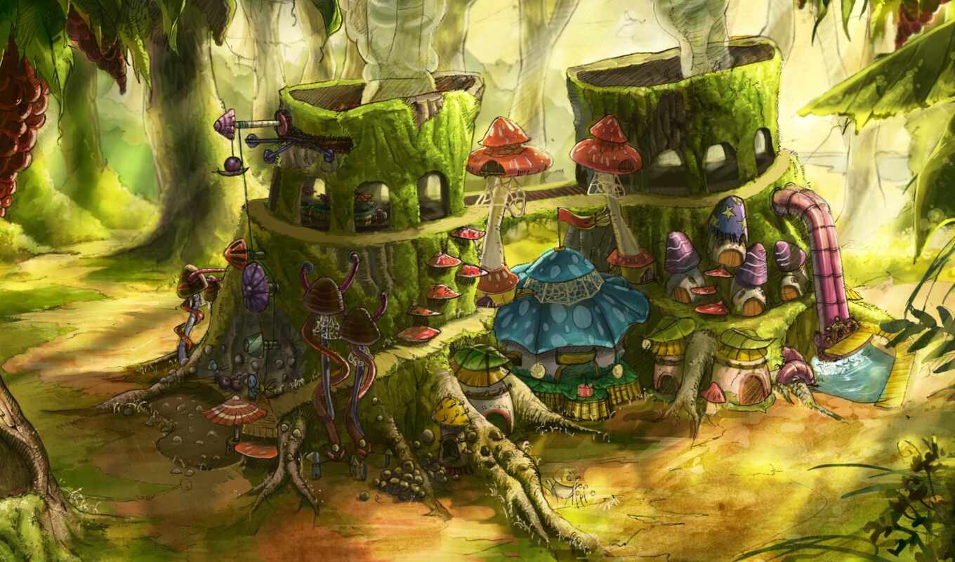 art, house, fantasy, mushroom, fore