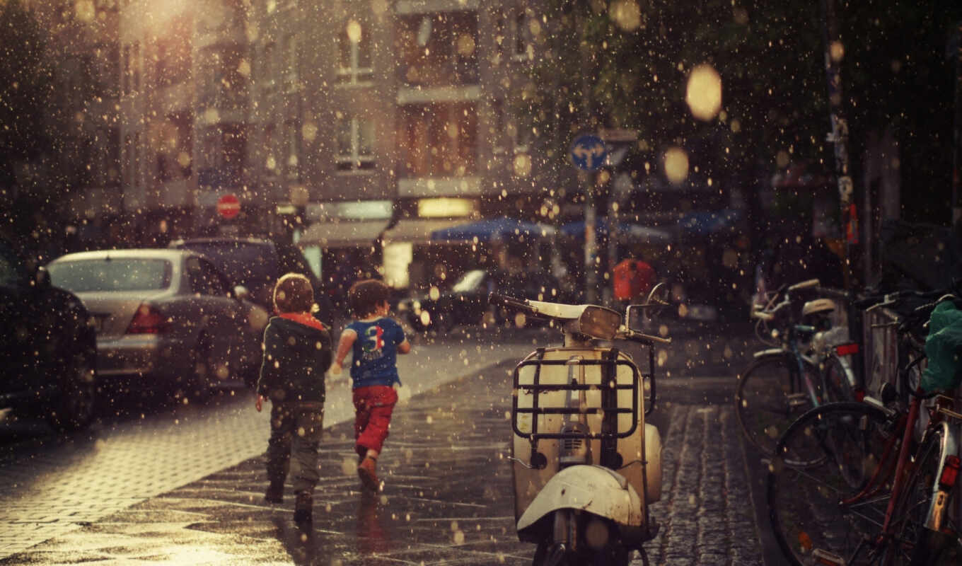 категория, совершенно, дождь, улица, children, desktops, neighborhood
