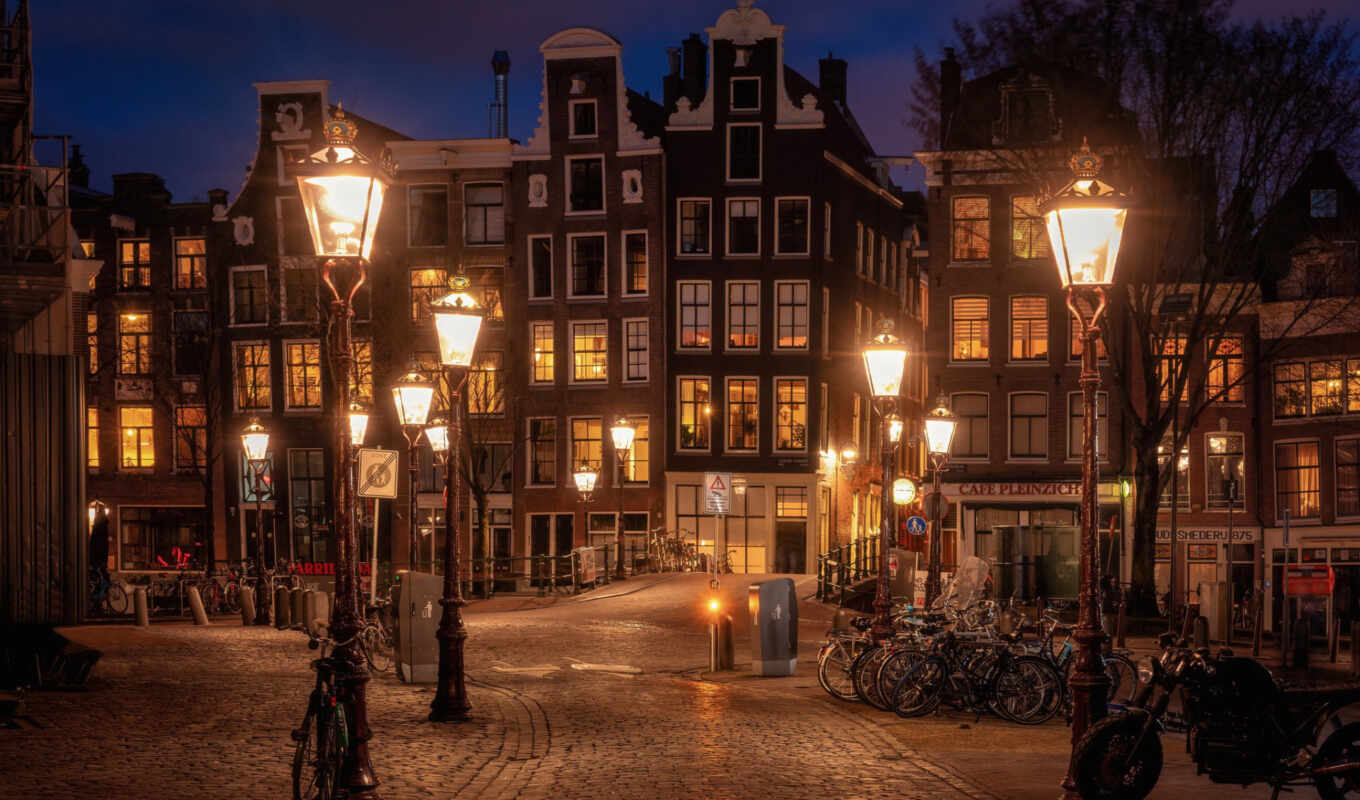 house, night, street, lights, Amsterdam, van