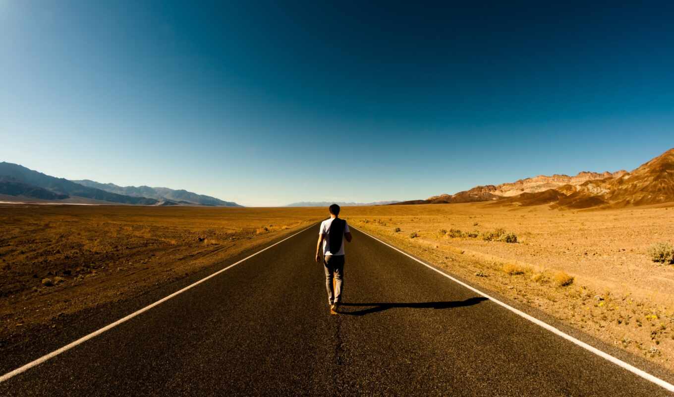 guy, road, desert