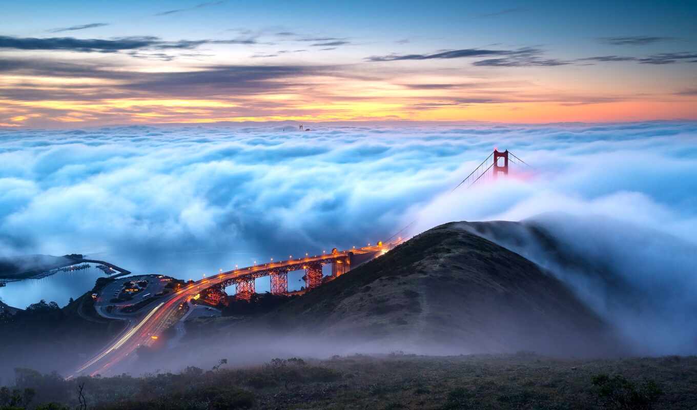 мост, туман, gates