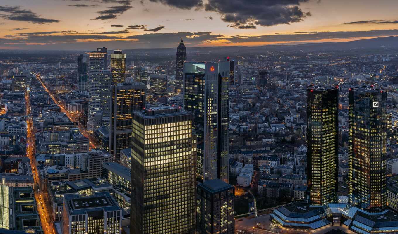 city, night, building, Germany, skyline, fire, Frankfurt, main, the skyscraper