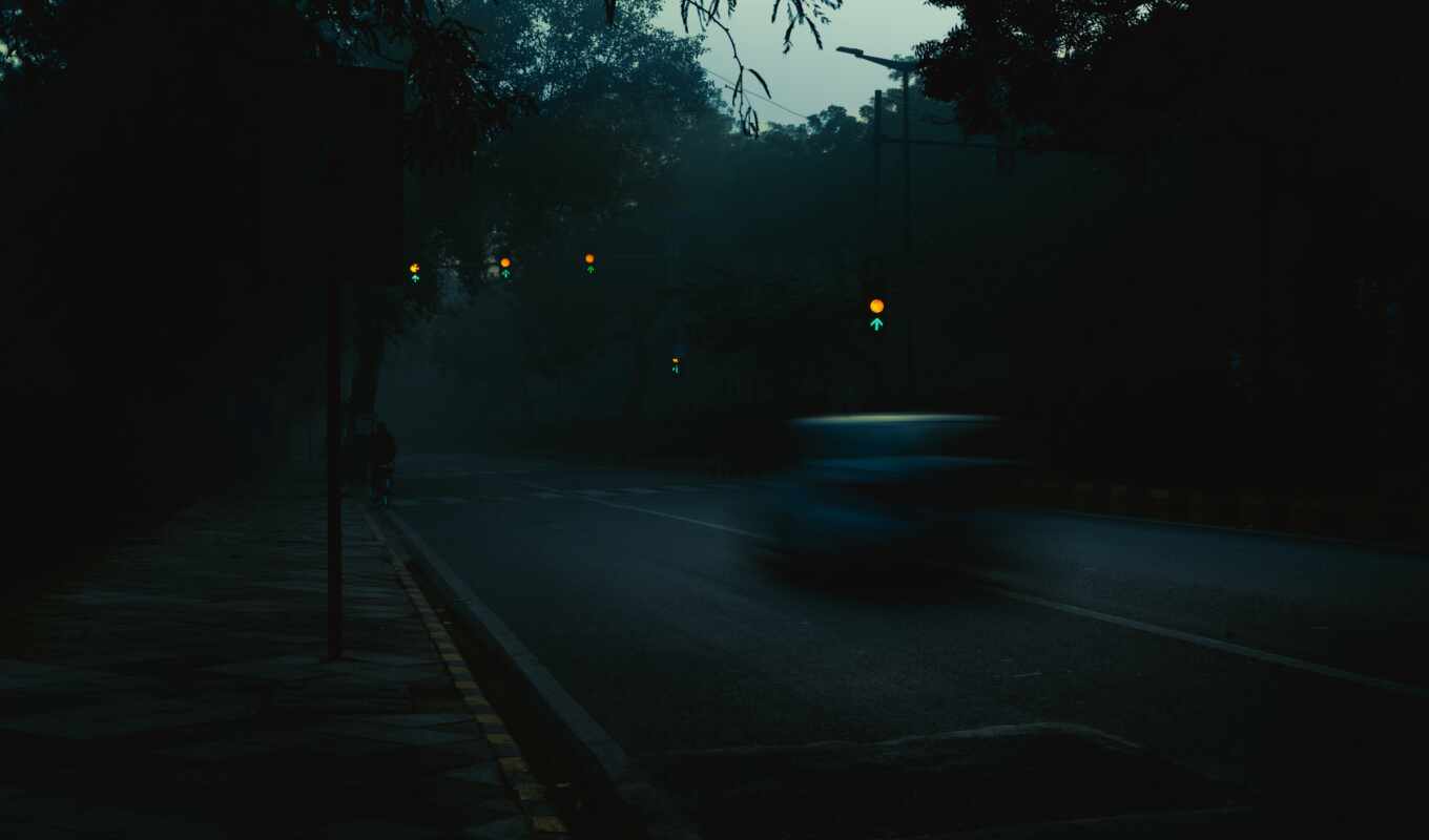 car, dark, a shadow, movement, slowly, gloomy