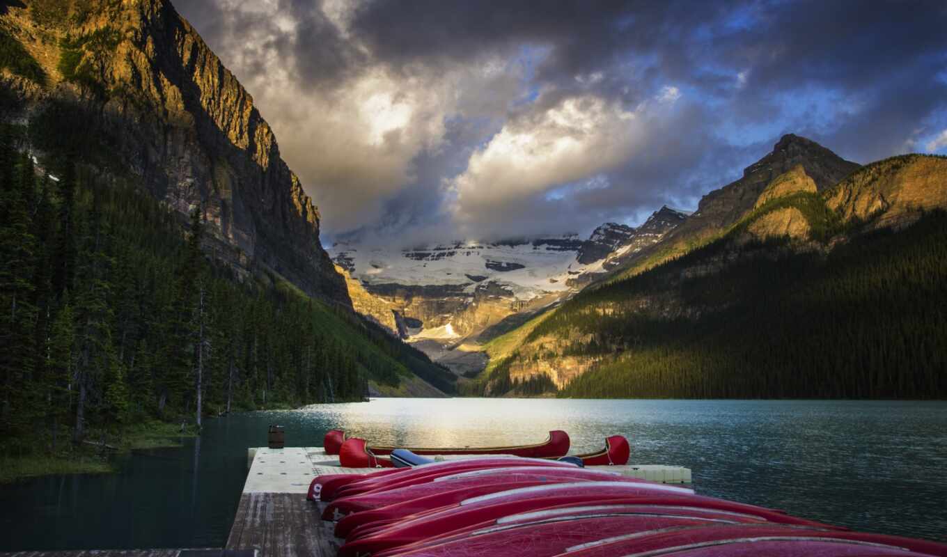 lake, mountain, park, national, banff, canoe