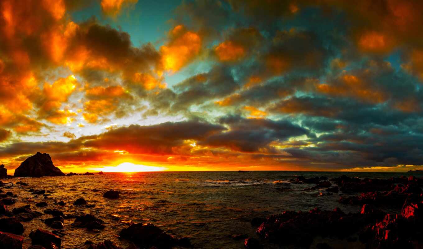 небо, desktop, free, картинка, изображение, закат, море, clouds, восходы