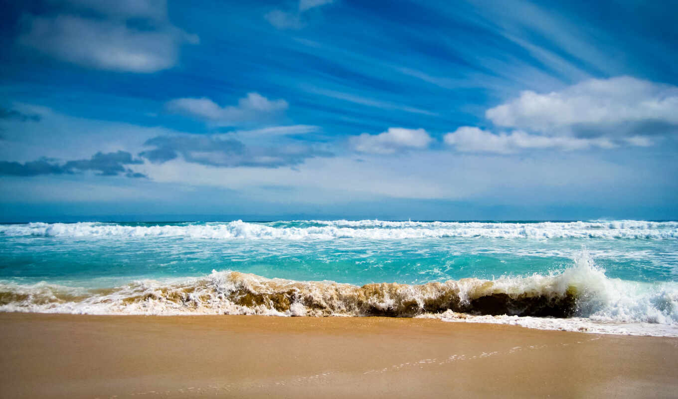 water, красивые, пляж, landscape, море, песок, ocean, waves