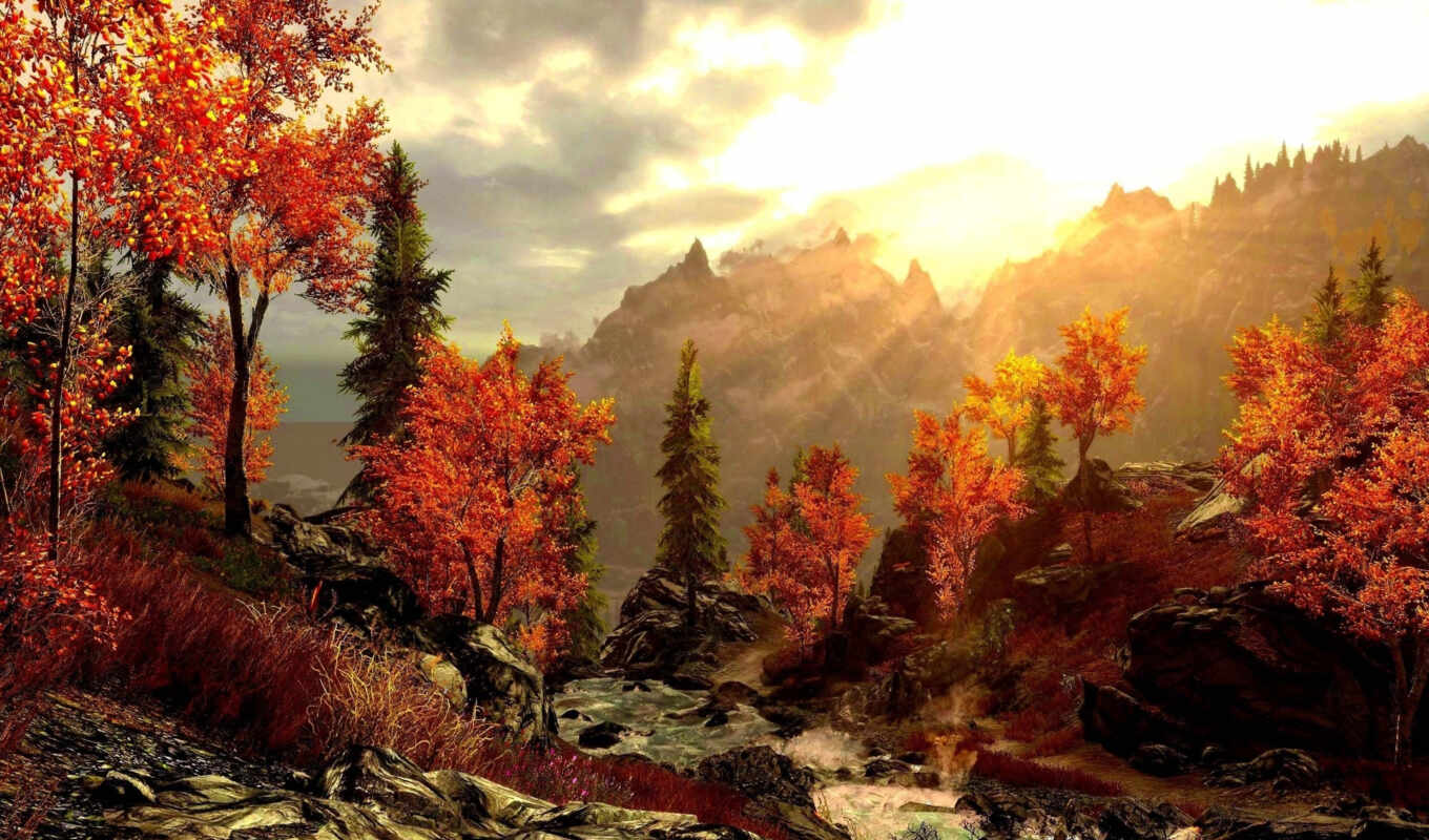 картинка, осень, горы, лес, красивая, живопись, 