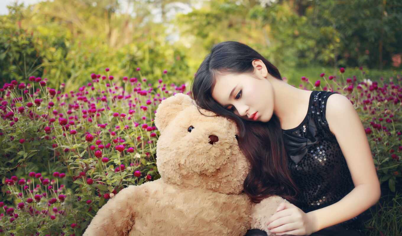 girl, sad, bear, teddy